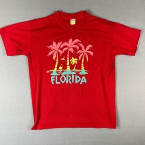 VTG Florida Vacation T Shirt Fits Medium Puff Paint Palm Tree‎ Graphic 1980s USA